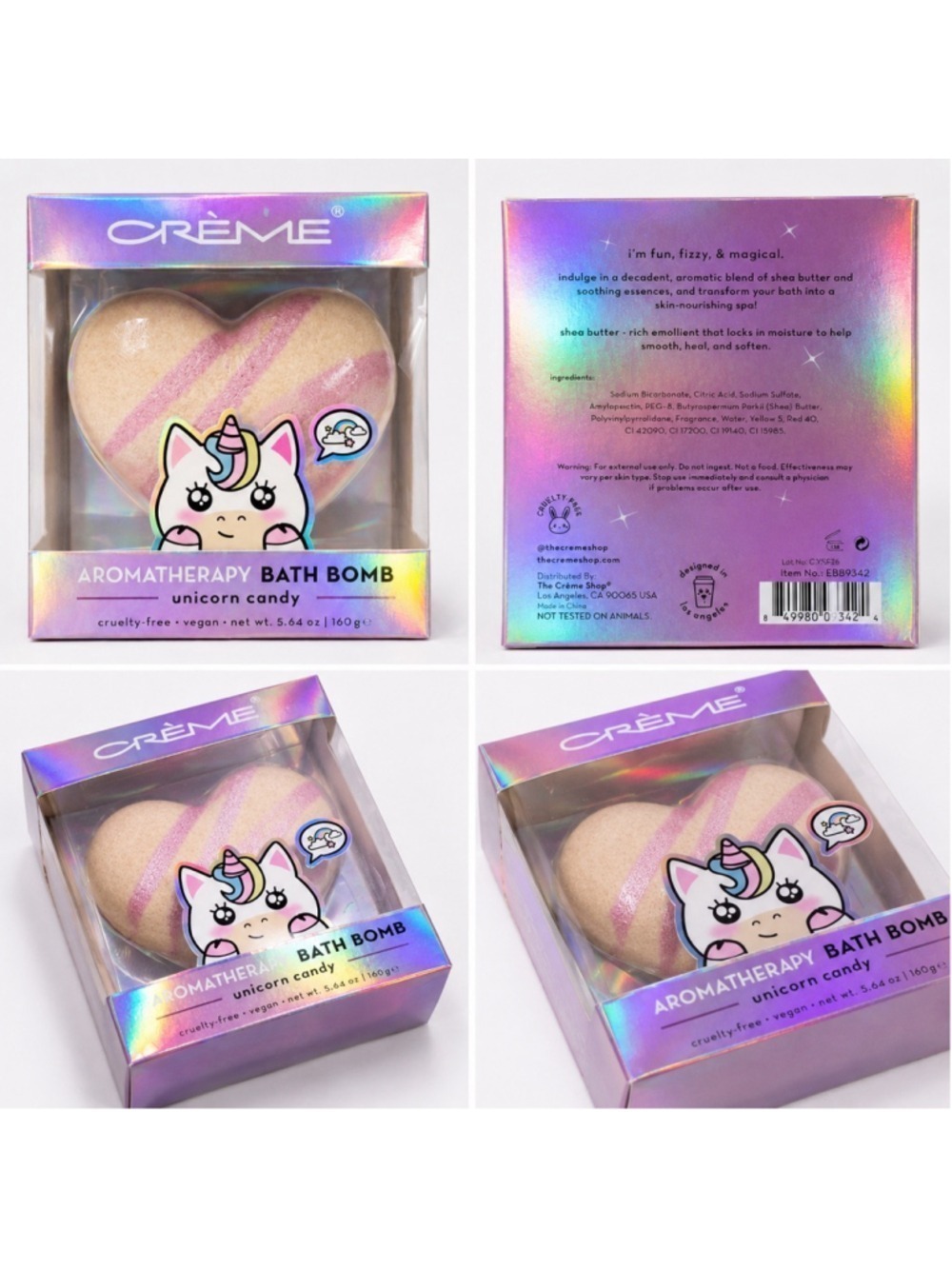 The Crème Shop Unicorn Candy Heart Aromatherapy Bath Bomb Vegan